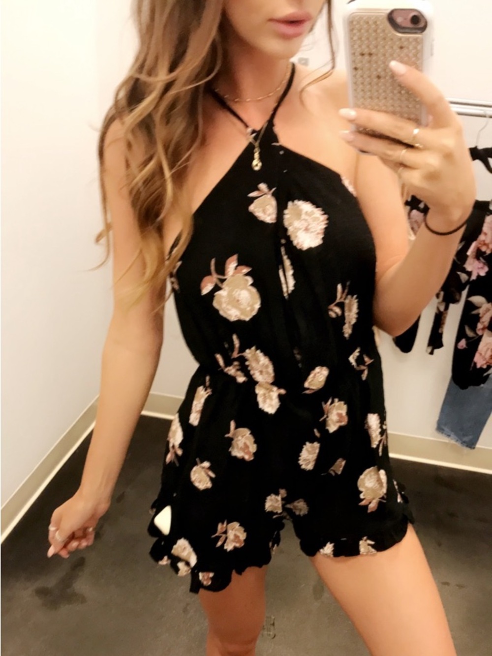 Floral Black Women's Romper